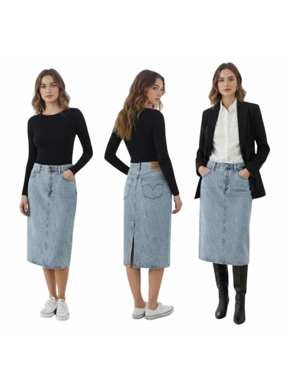 ⭐Levis High-Rise Back Slit Denim Skirt 32 Light Wash Button & Zipper Closure New